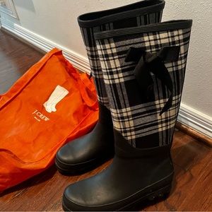 Black and White Plaid - JCREW Wellies - Size 8